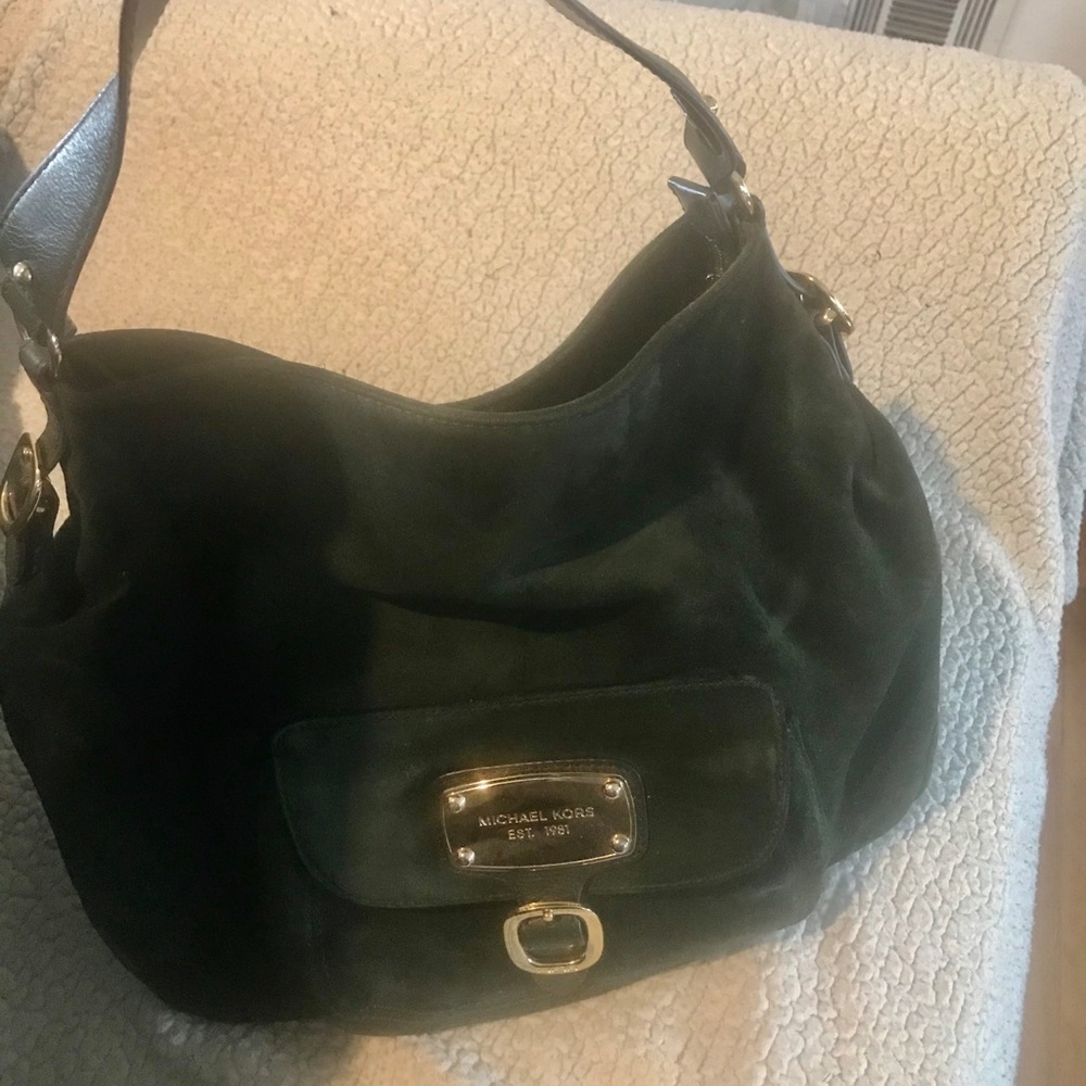 Michael Kors forest green suede hand bag